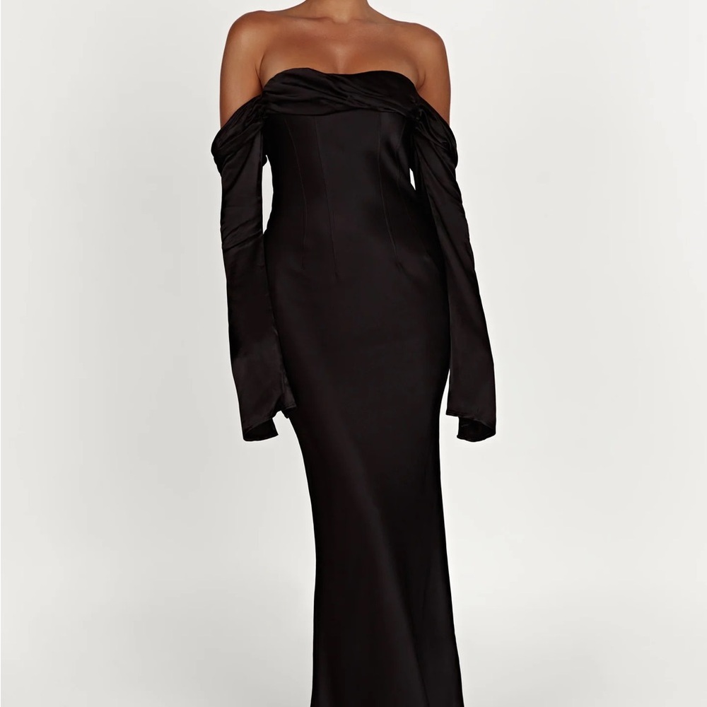 NEW Meshki Giselle Elegant Black Off-Shoulder Cowl Neck Maxi Dress